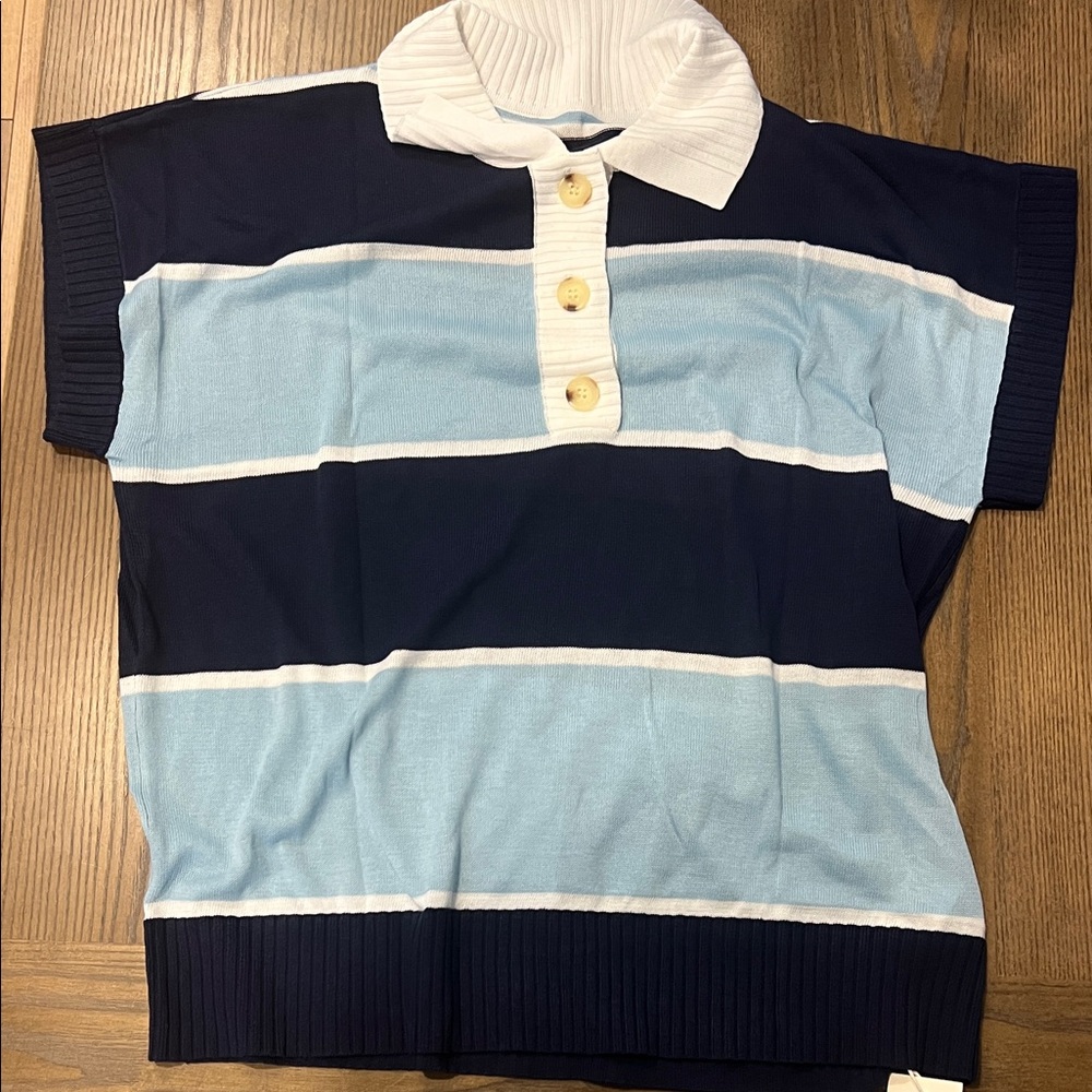 Women’s Striped Polo Shirt - Blue and White